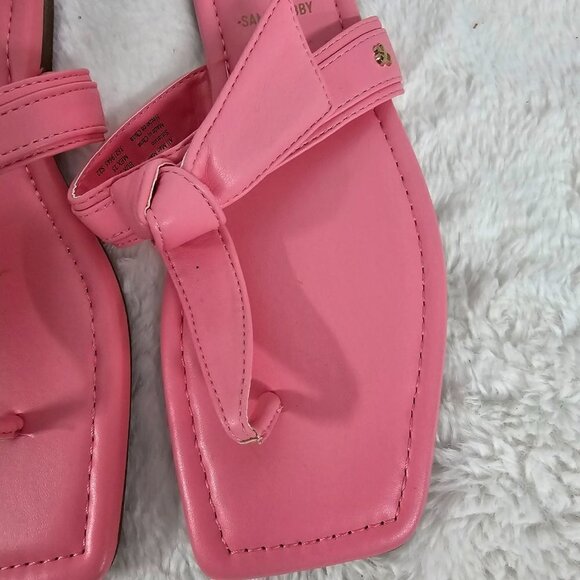 Sam & Libby Pink Faux Leather Square Toe Flat Slide On Thong Sandal Size 8 - Picture 4 of 14